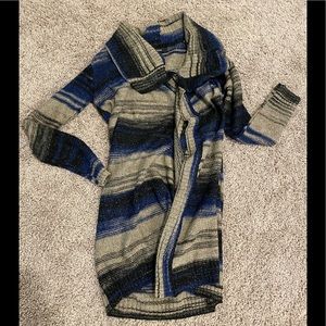 Forever 21 Long Cardigan, Small, Beige/Black/Blue